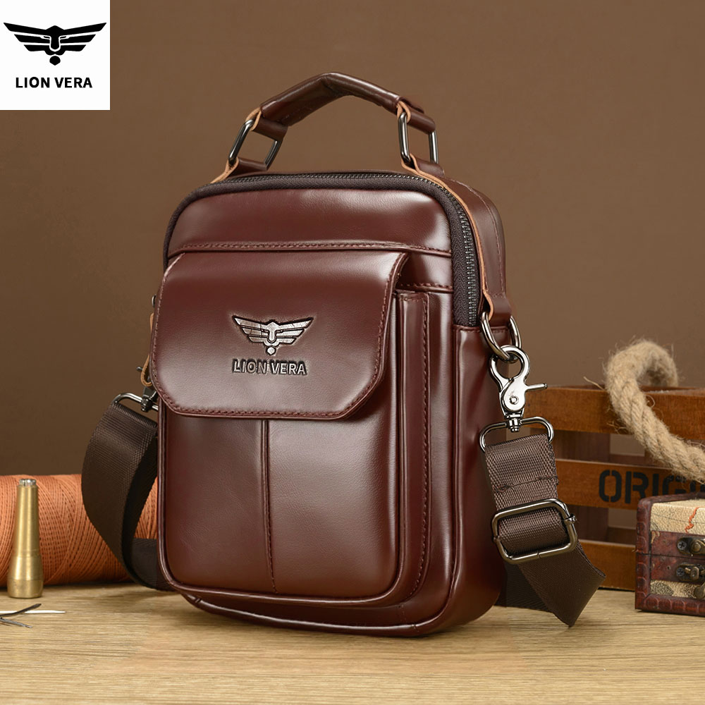 Tablet Accessories Bag - LION VERA Men's Genuine Leather Shoulder