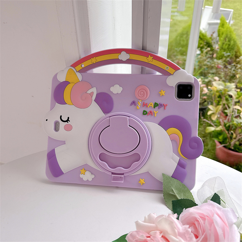 Tablet A9 Accessories - Cartoon Unicorn Kids Stand Tablet Case